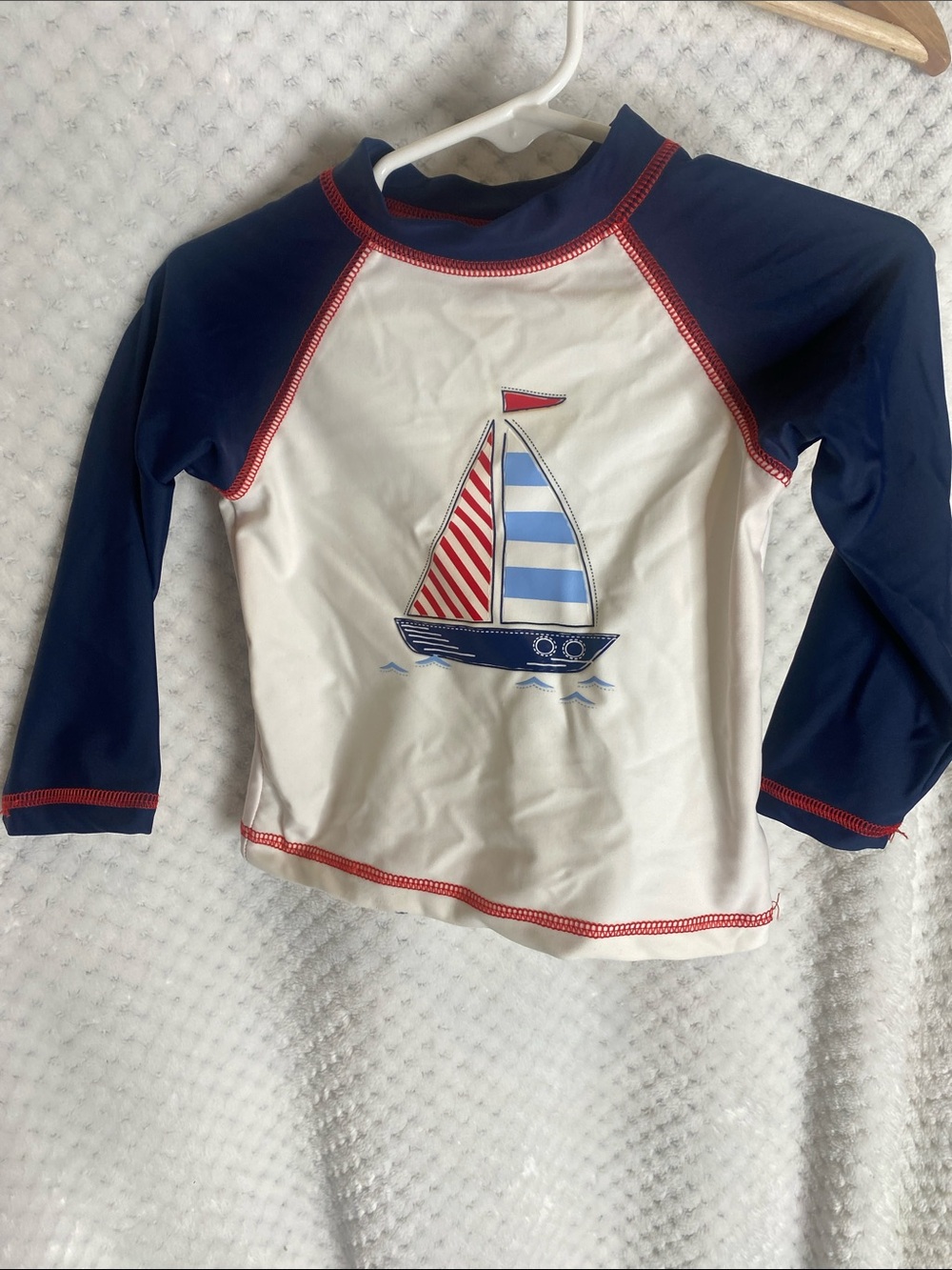 Little Me Navy, White & Red Rashguard Swim Top